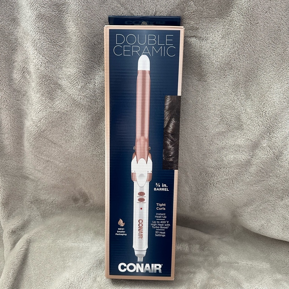 New in Box Conair 3/4 Inch Barrel Double Ceramic Curling Iron Rose Gold & White - Picture 8 of 8